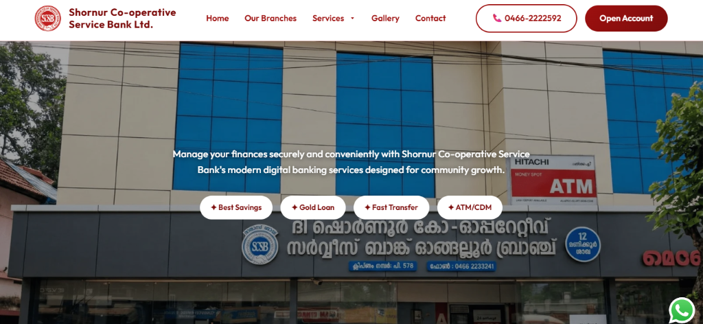 Shoranur Co-operative Service Bank (SCSB) Homepage Screenshot